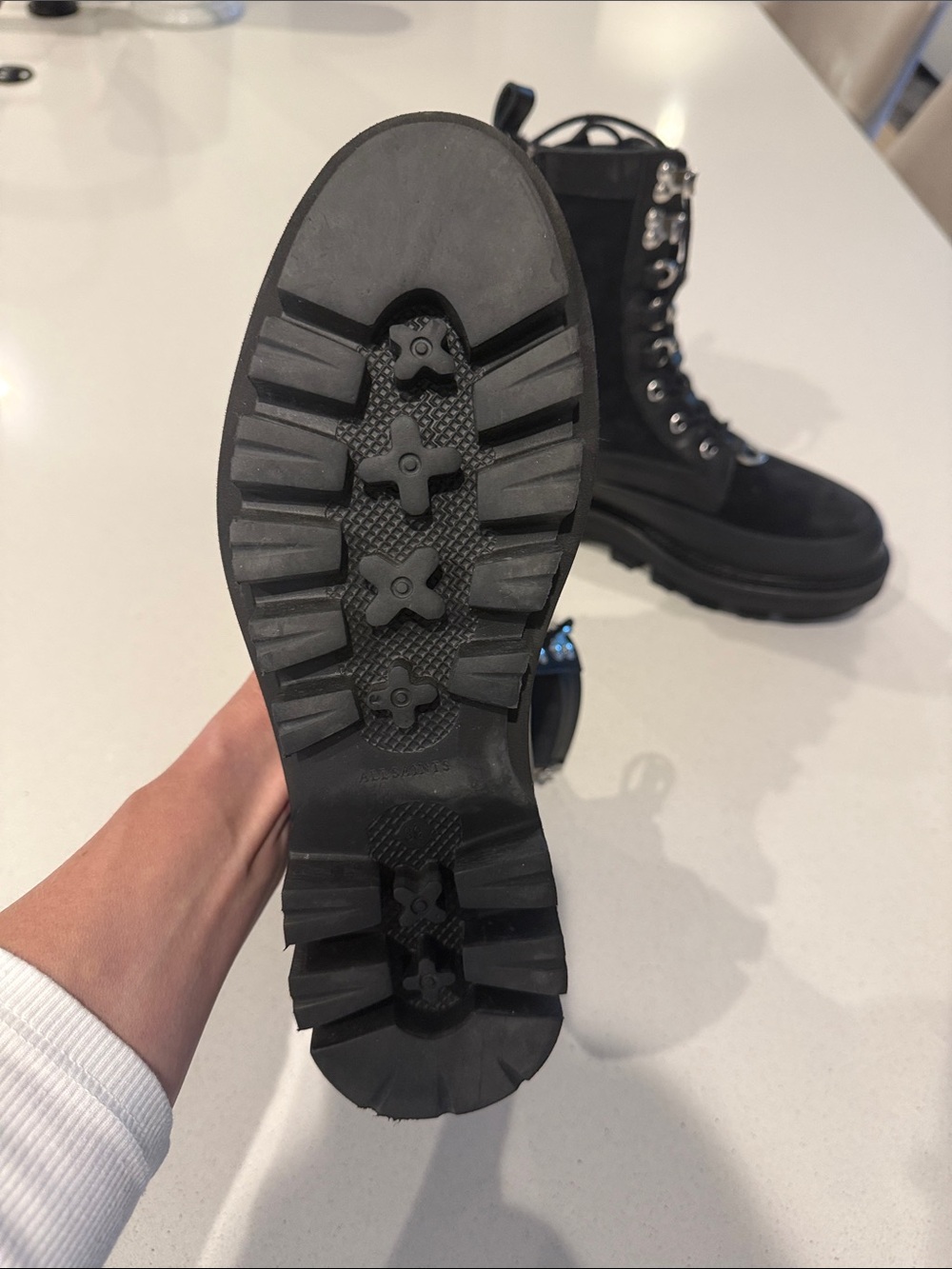 AllSaints Black Lace-Up Combat Boots with Silver Hardware - Picture 3 of 5